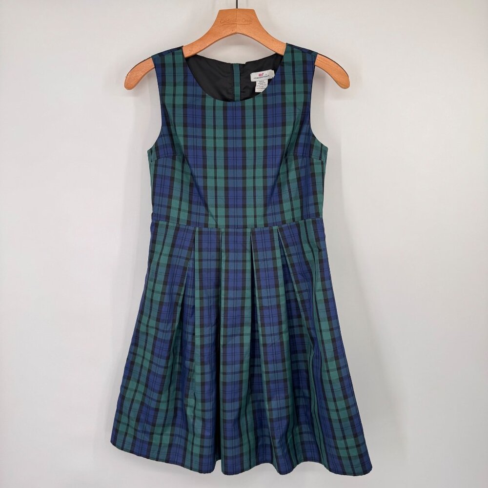 Vineyard Vines girls Sleeveless satin Plaid Dress Green Blue Size 14 holiday new - Picture 6 of 13